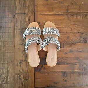 Madewell Black & White Rafia Slide Sandals